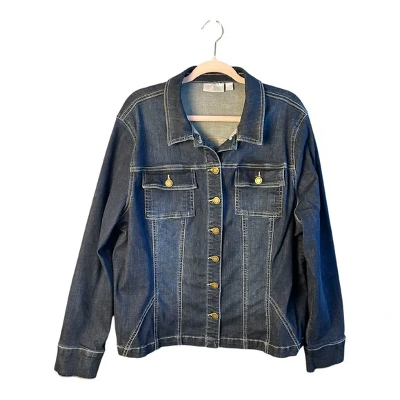 Belle by Kim Gravel Blue Rinse Wash Fit & Flare Stretch Denim Jacket Size XL - Picture 4 of 10